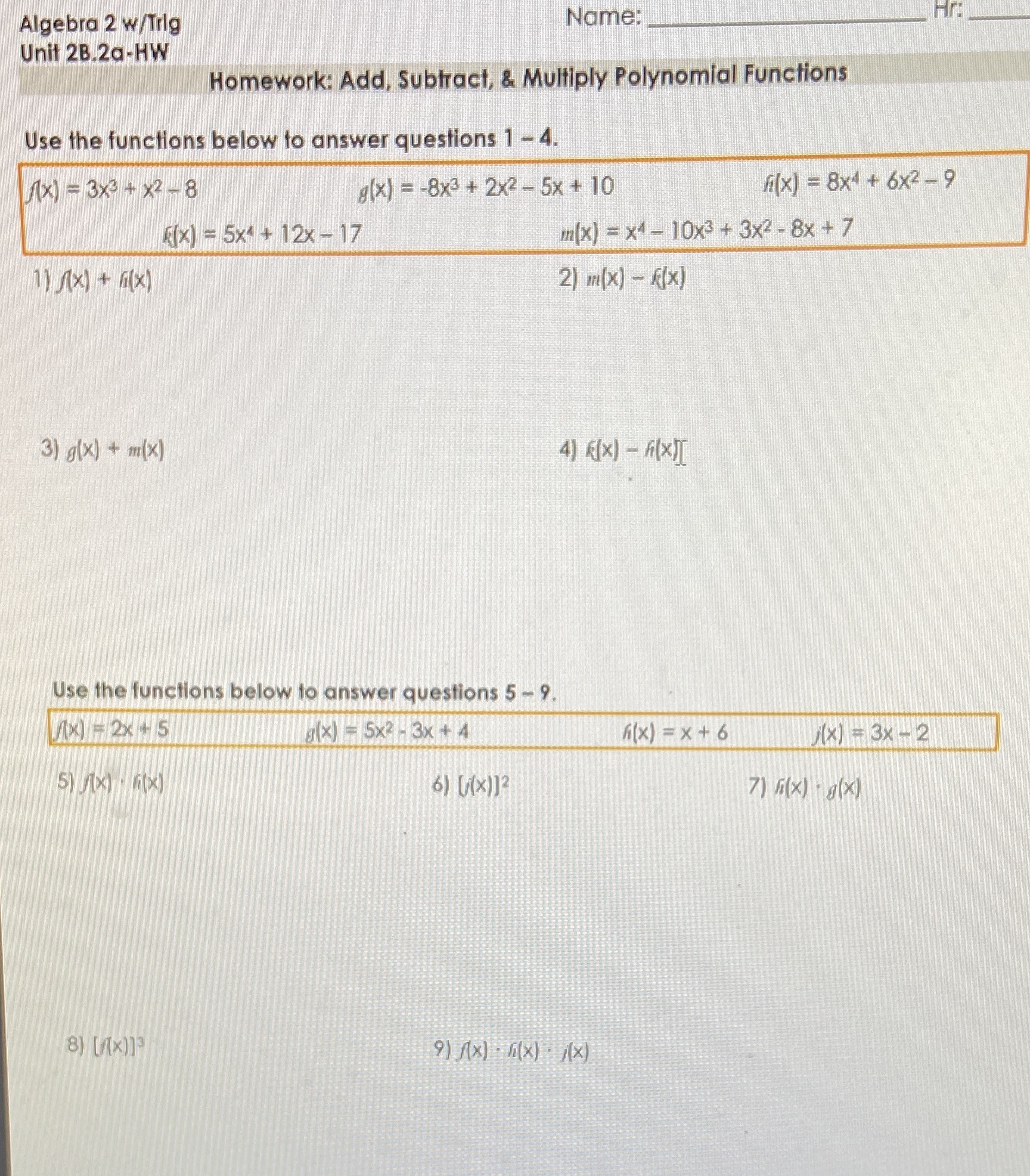 Algebra 2 w/Trig Name: Unit 28.2a-HW Homework: