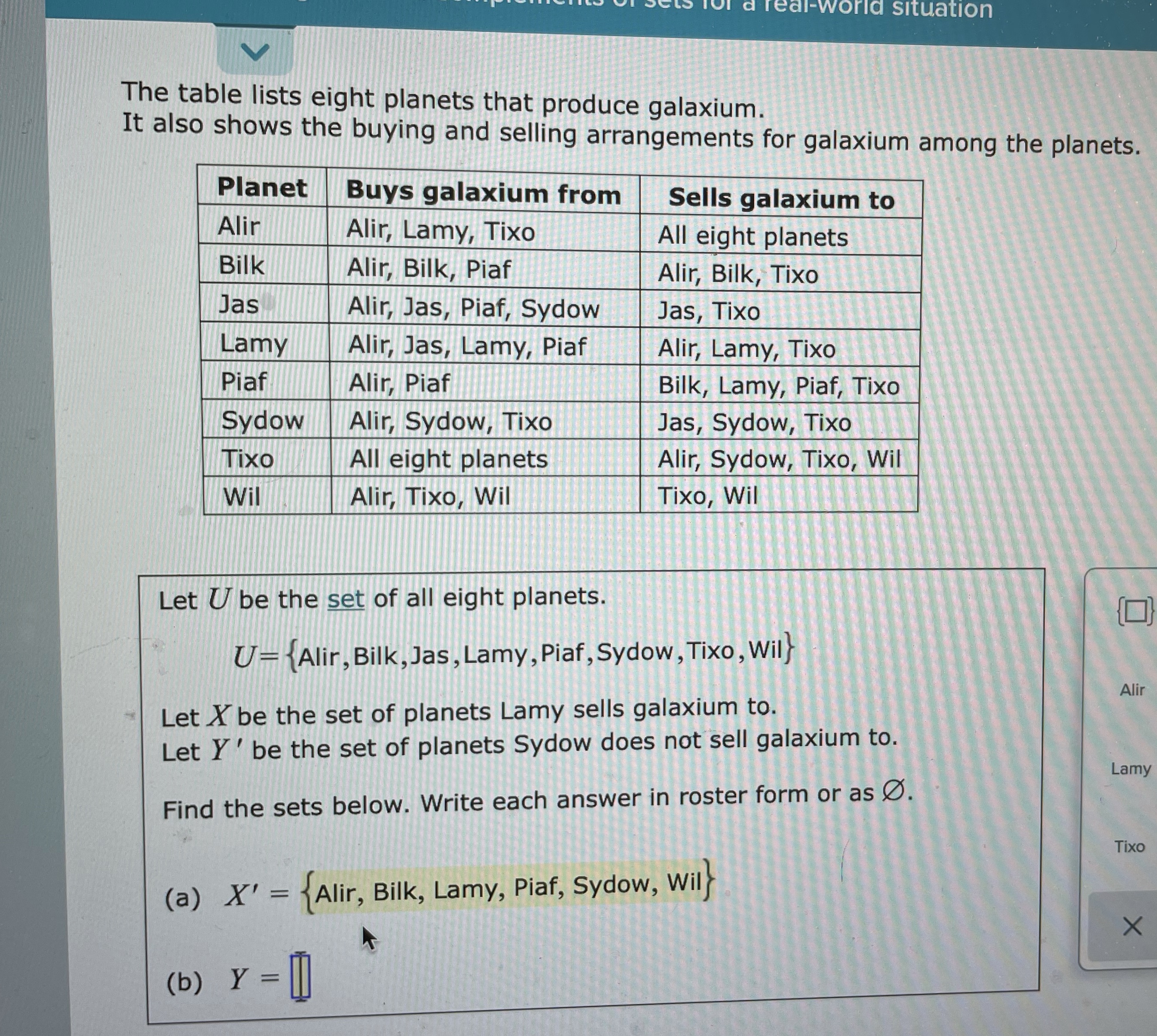 real-world situation The table lists eight