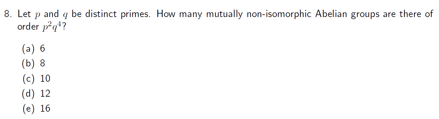 8. Let p and g be distinct primes. How many