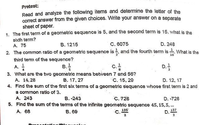 Pretest: Read and analyze the following items and