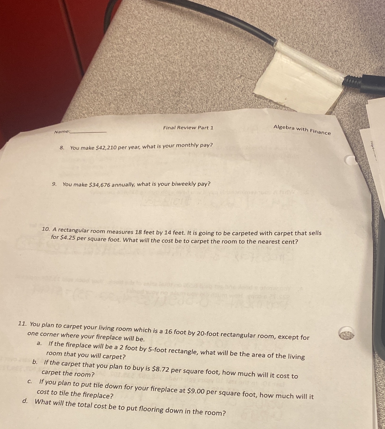 Algebra with Finance Final Review Part 1 Name :