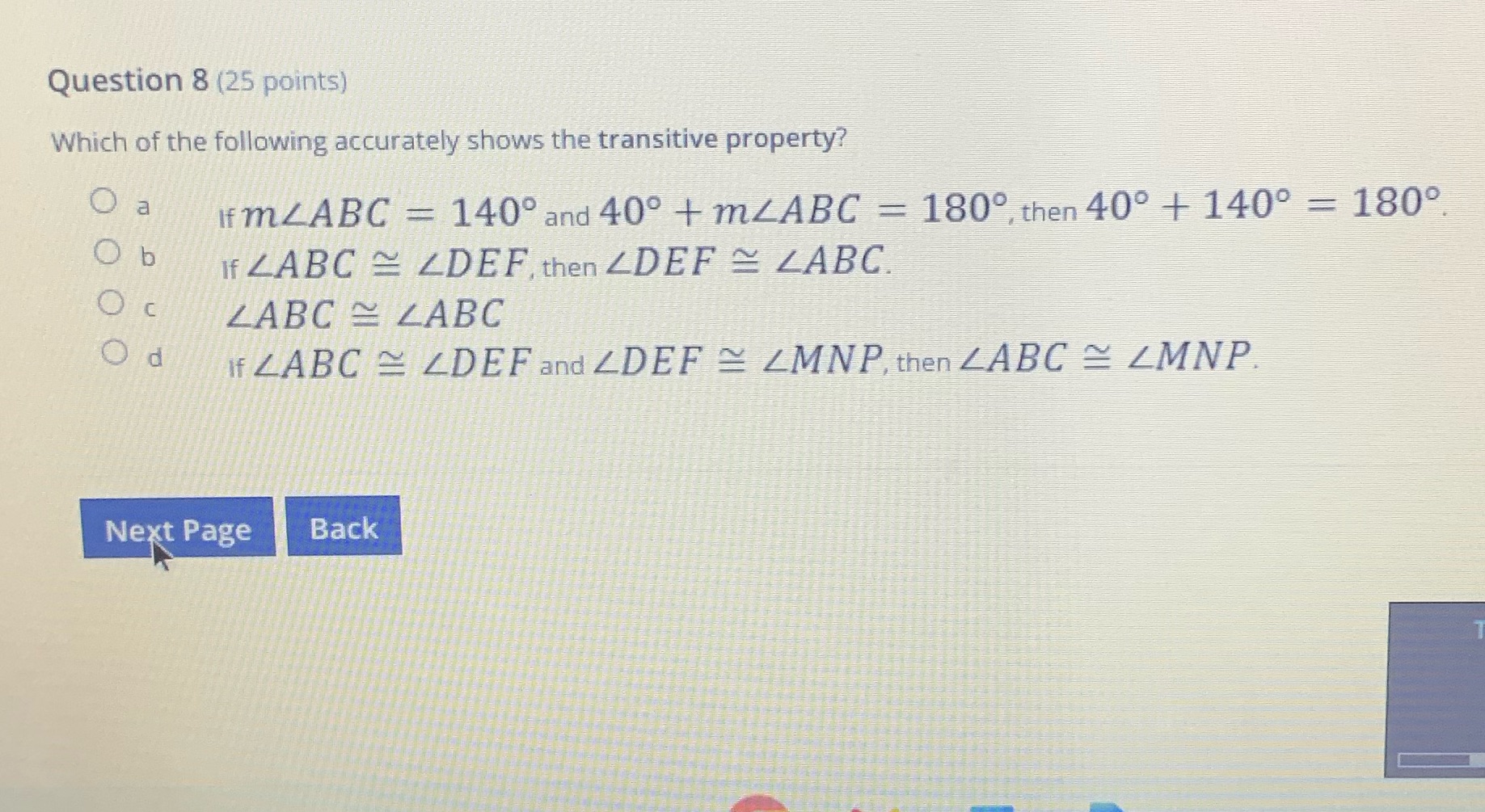 Question 8 (25 points) Which of the following
