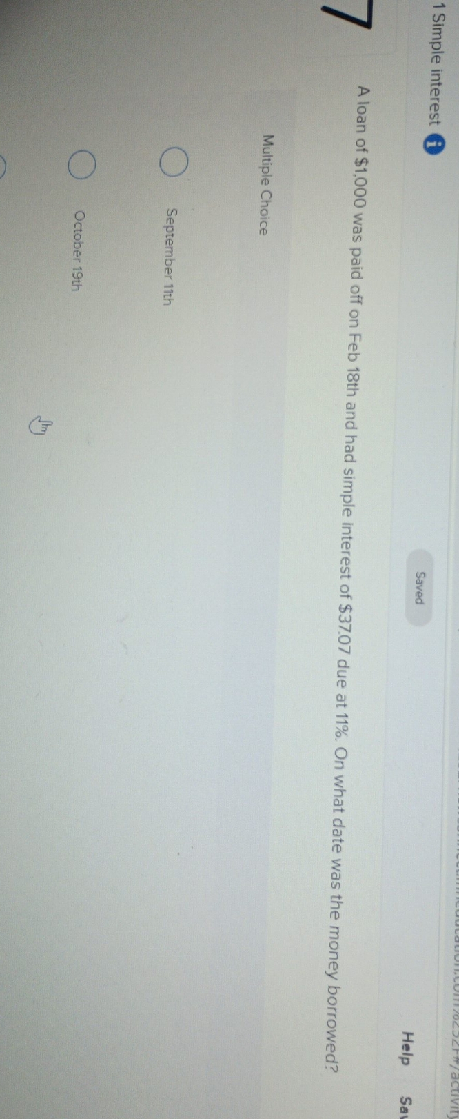 Please help Say Saved Help 1 Simple interest A