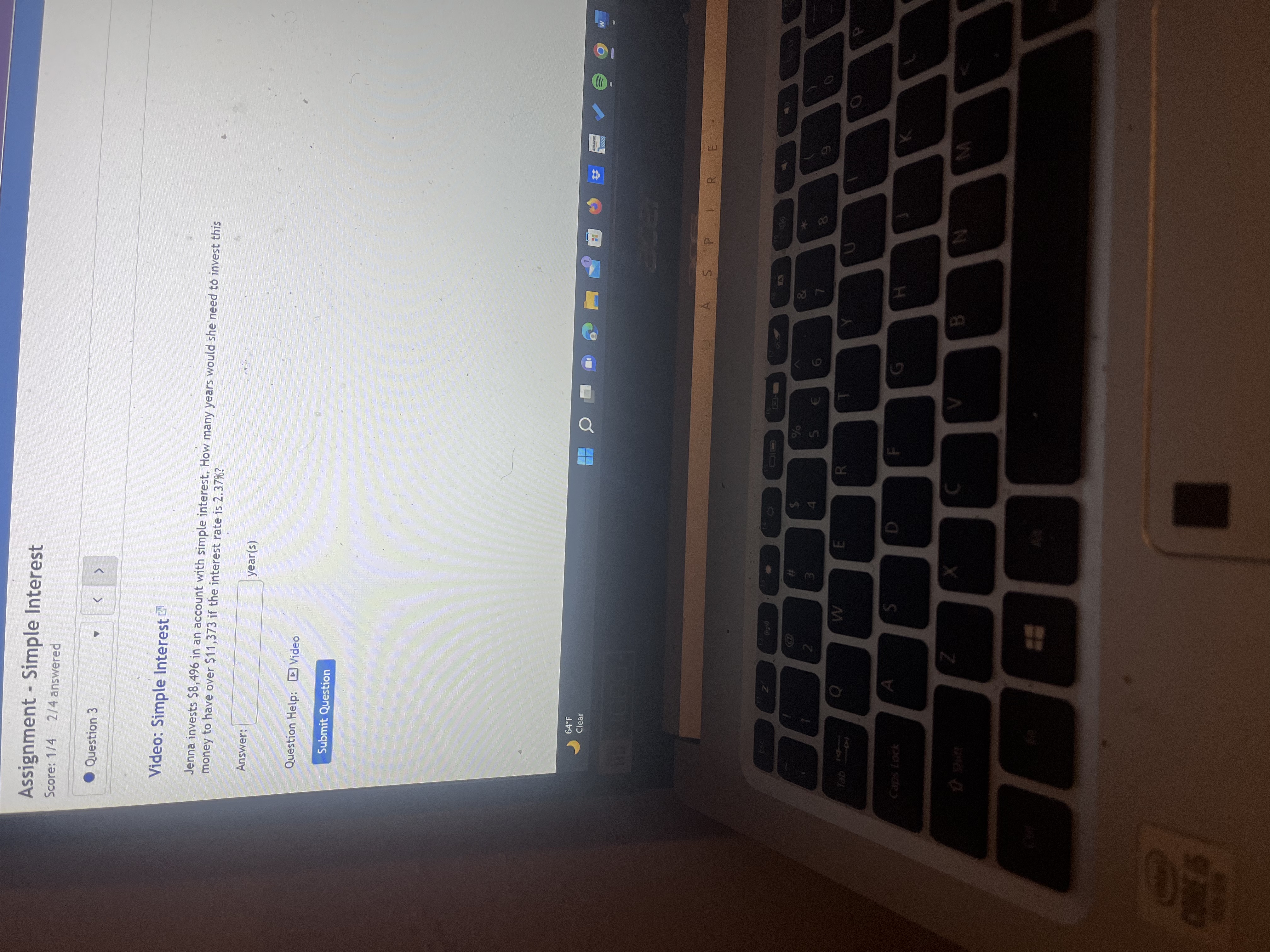 Assignment - Simple Interest Score: 1/4 2/4