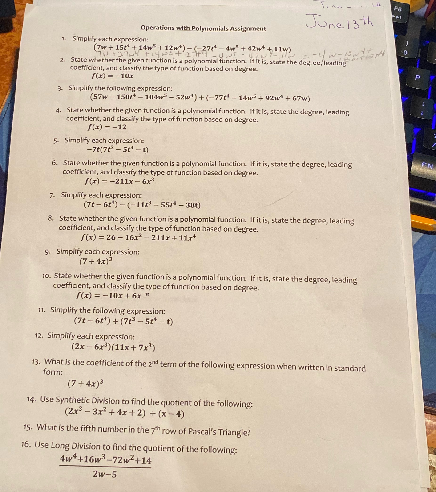 I need help on this F8 June 13 th Operations with