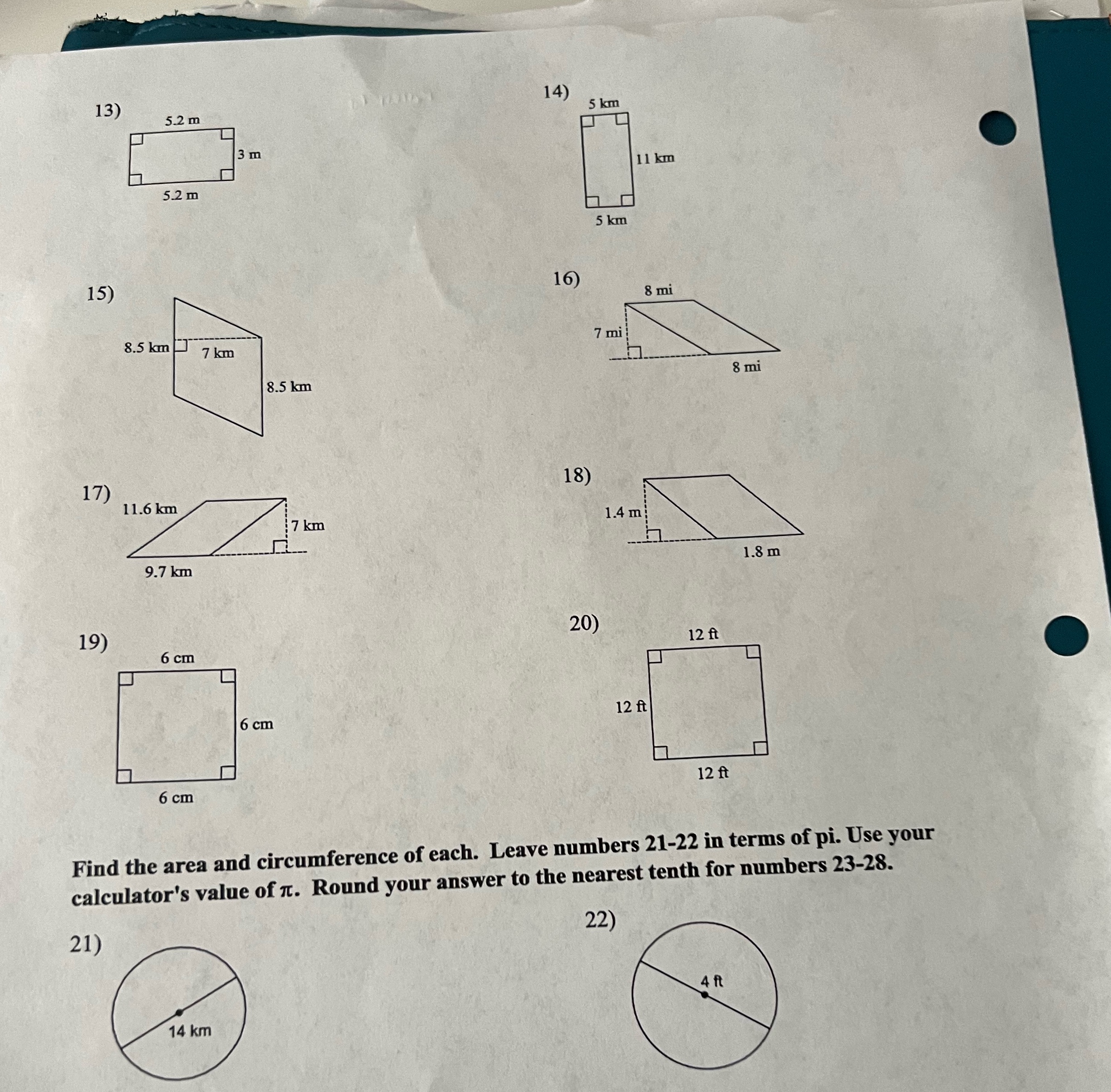With steps please, thank you. 13) 14) 5.2 m 5 km