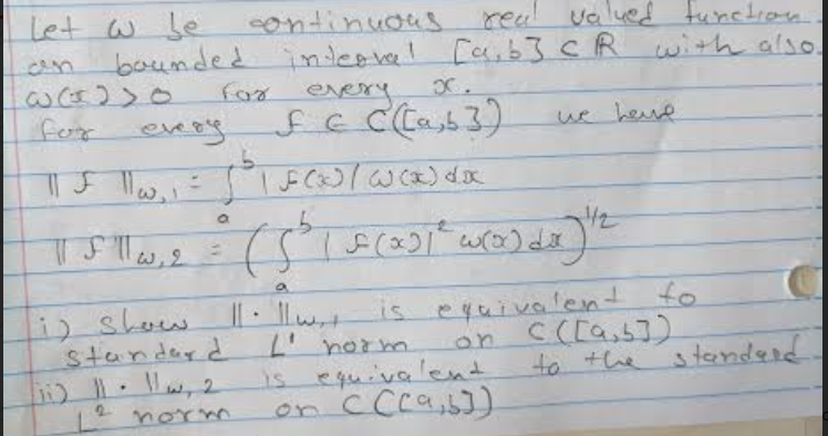 Let w he continuous real valued function an