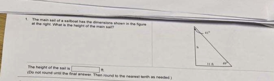 1: The main sall of a sailboat has the dimensions