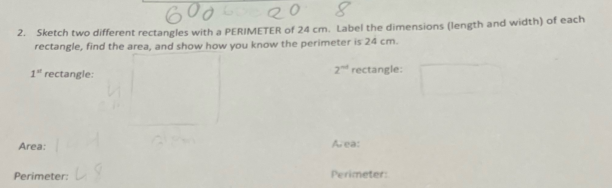 600 6 20 8 2. Sketch two different rectangles
