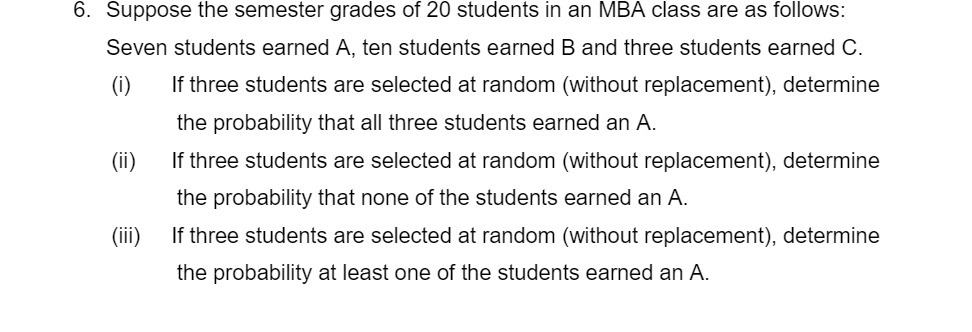 6. Suppose the semester grades of 20 students in