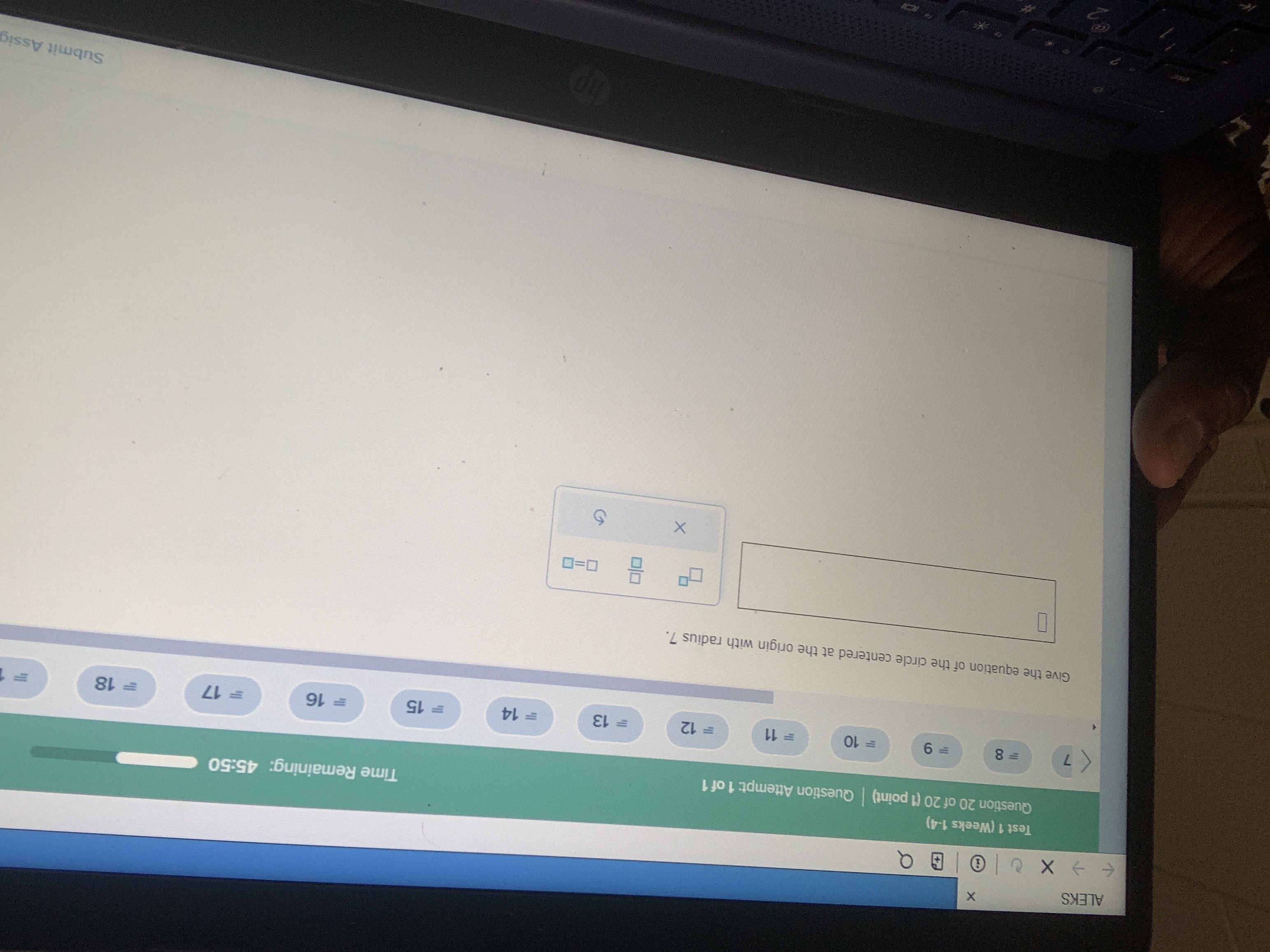 ALEKS X Test 1 (Weeks 1-4) Time Remaining: 45:50