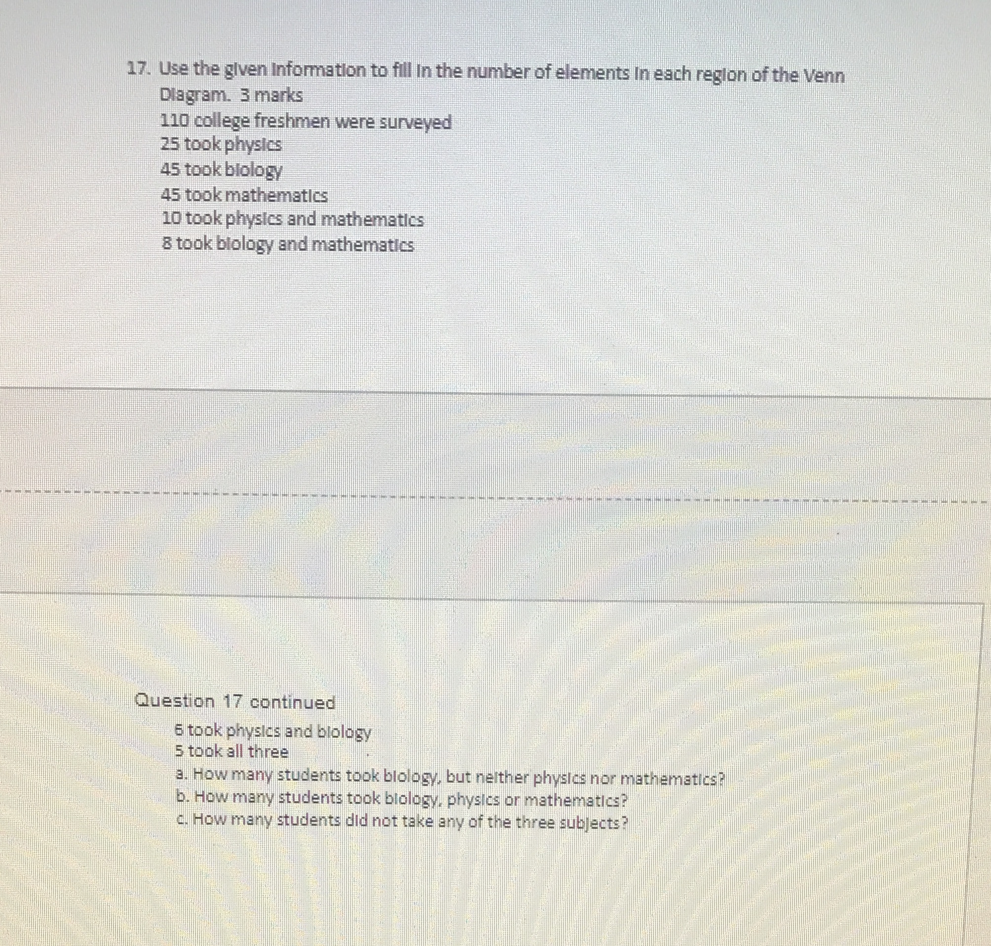 17. Use the given Information to fill in the
