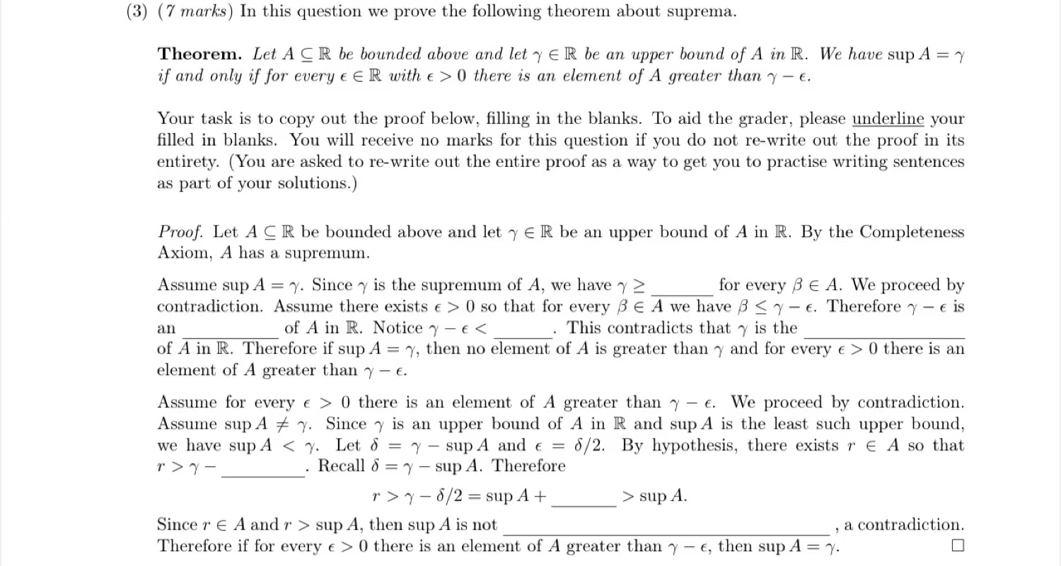 (3) (7 marks) In this question we prove the