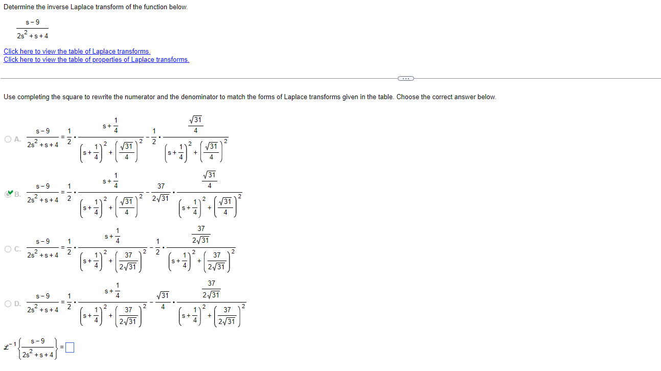 \fDetermine the inverse Laplace transform of the