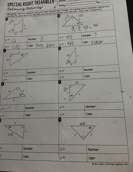 SPECIAL RIGHT TRIANGLES 1 Name Coloring activity