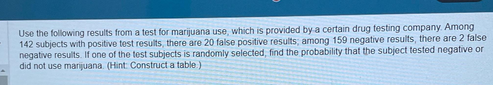 You Use the following results from a test for