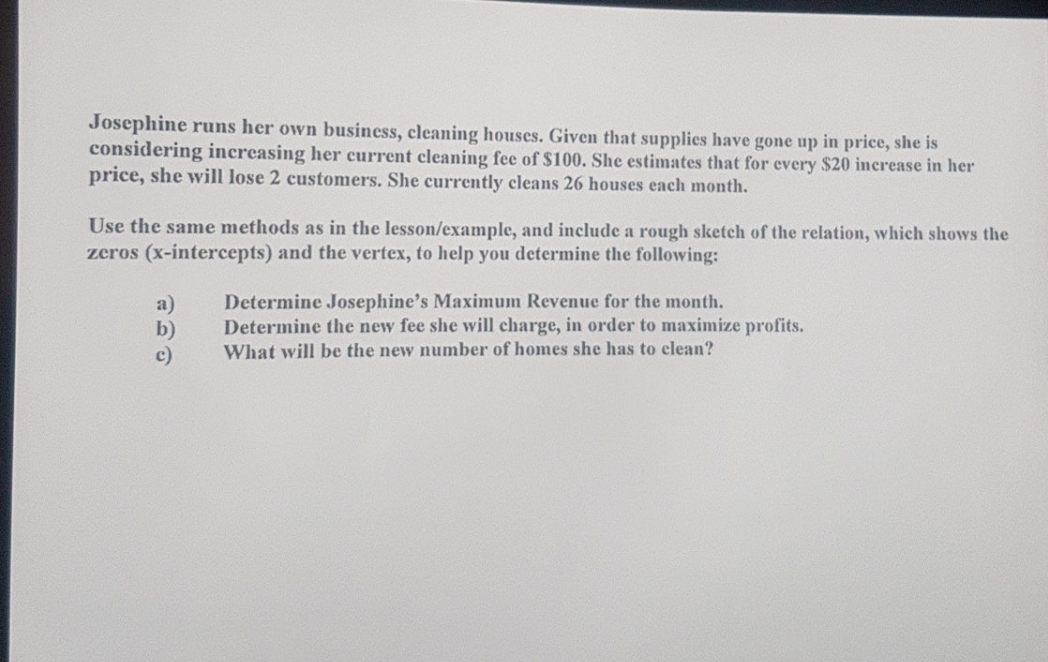 please solve and explain Josephine runs her own