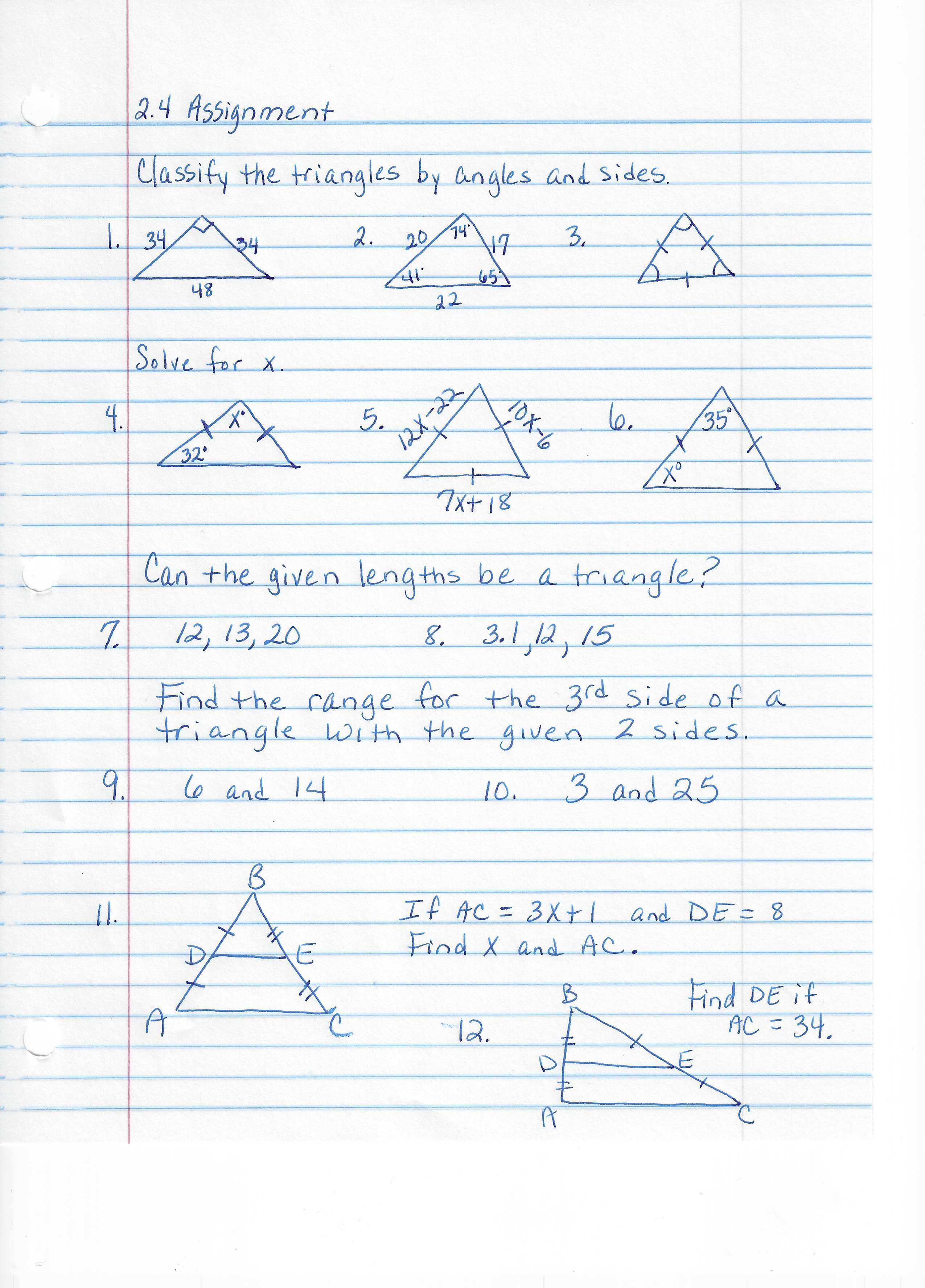 2.4 Assignment Classify the triangles by angles
