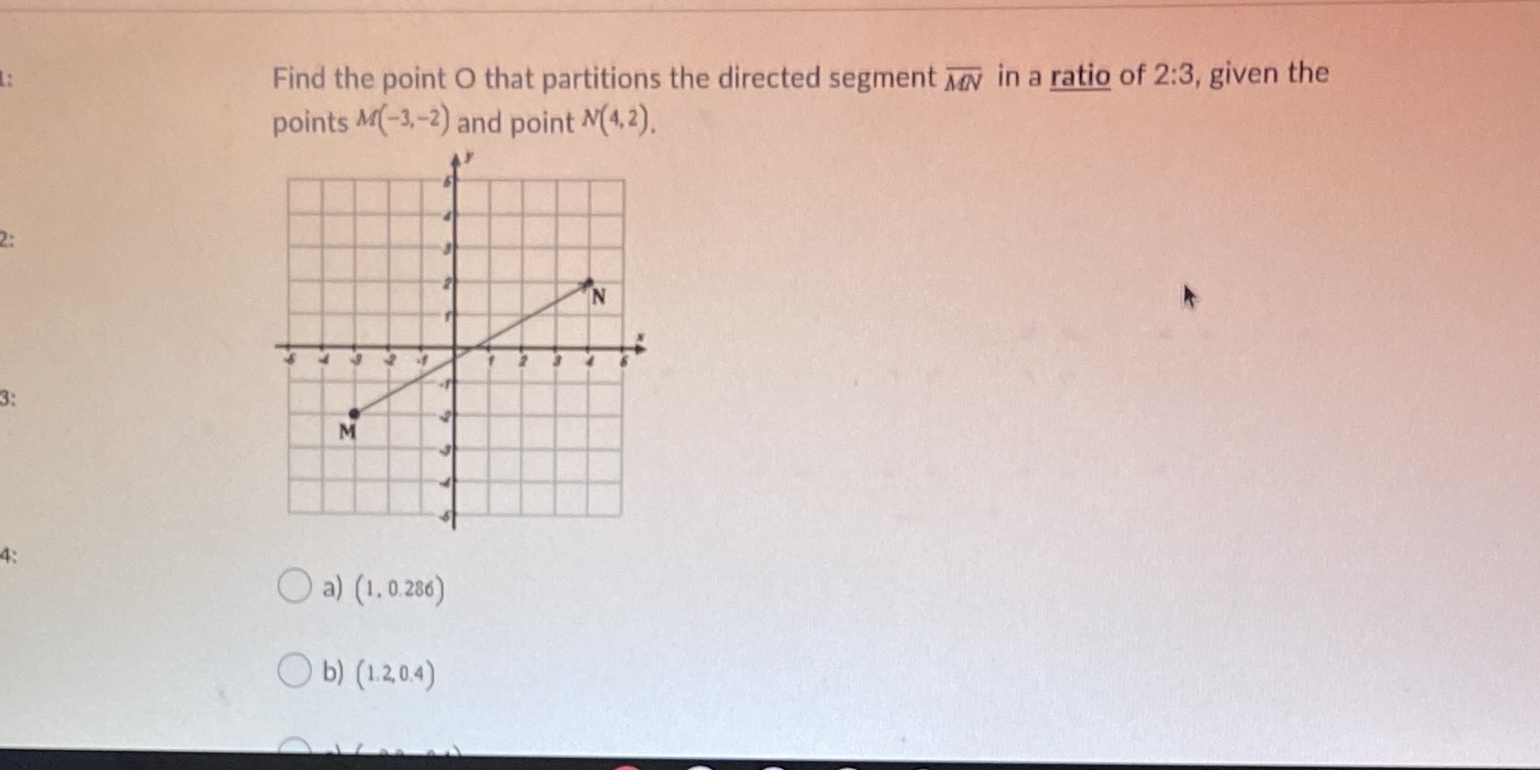 Find the point O that partitions the directed