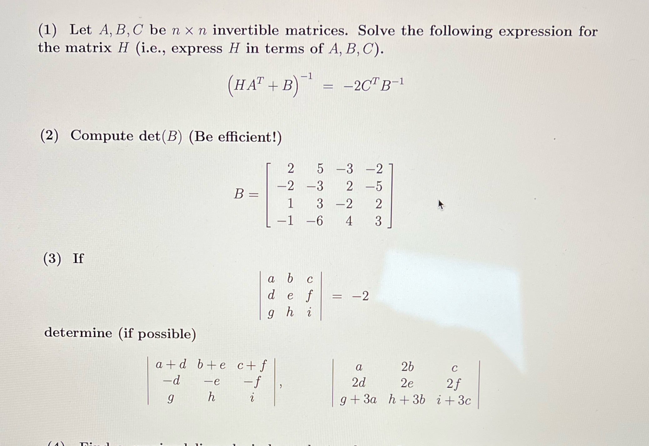 need help with Q1,2,3 please (1) Let A, B, C be n