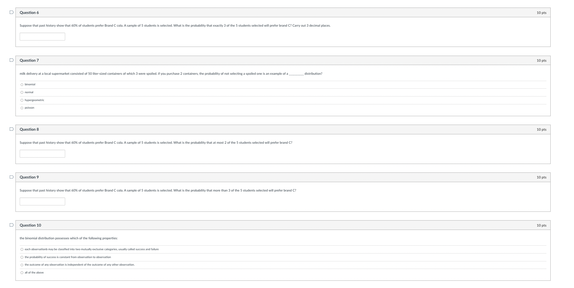 D Question 1 10 pts the number of arrivals of