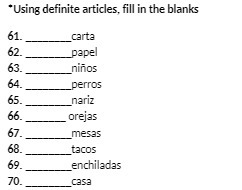 *Using definite articles, fill in the blanks 61.
