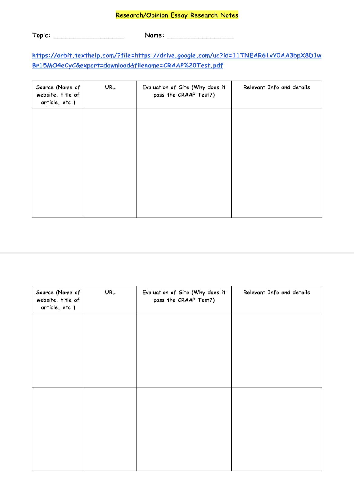 Research/Opinion Essay Research Notes Topic: Name