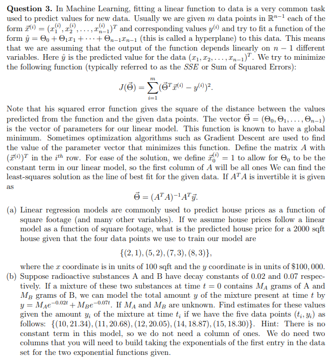 Question 3. [11 Machine Learning, tting a linear
