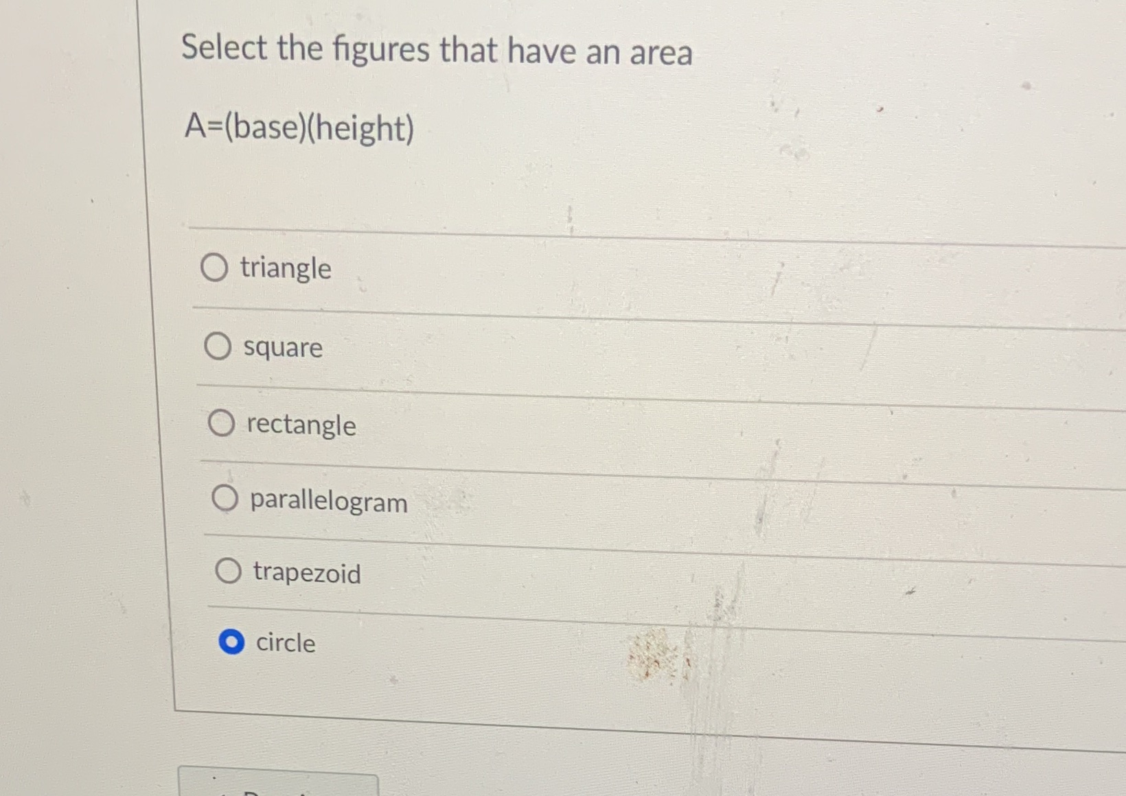 Select the figures that have an area