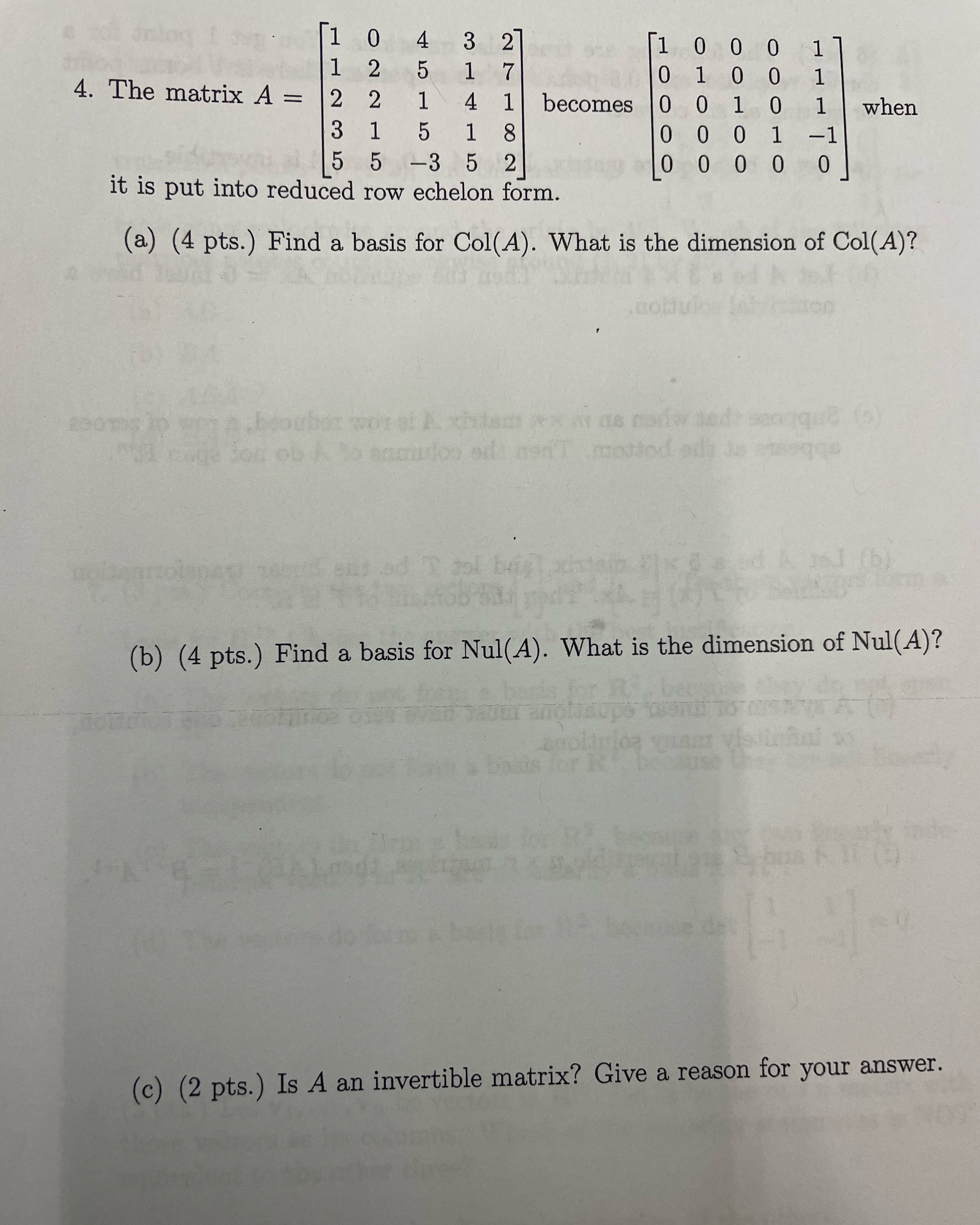 O OO 4. The matrix A = becomes 1 OHOOO OLHHH OT