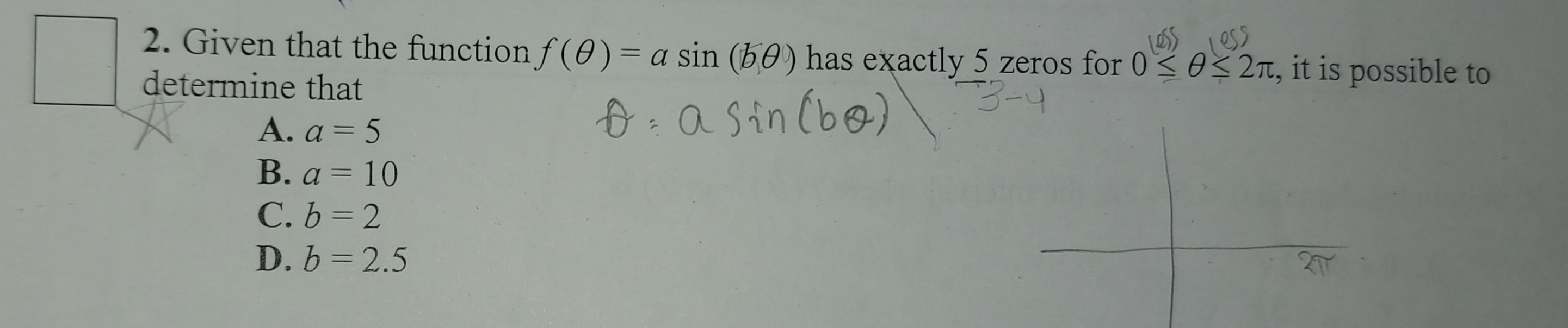 Math's 30-1. 10. In the equation 5 sin(2x) + 2 =