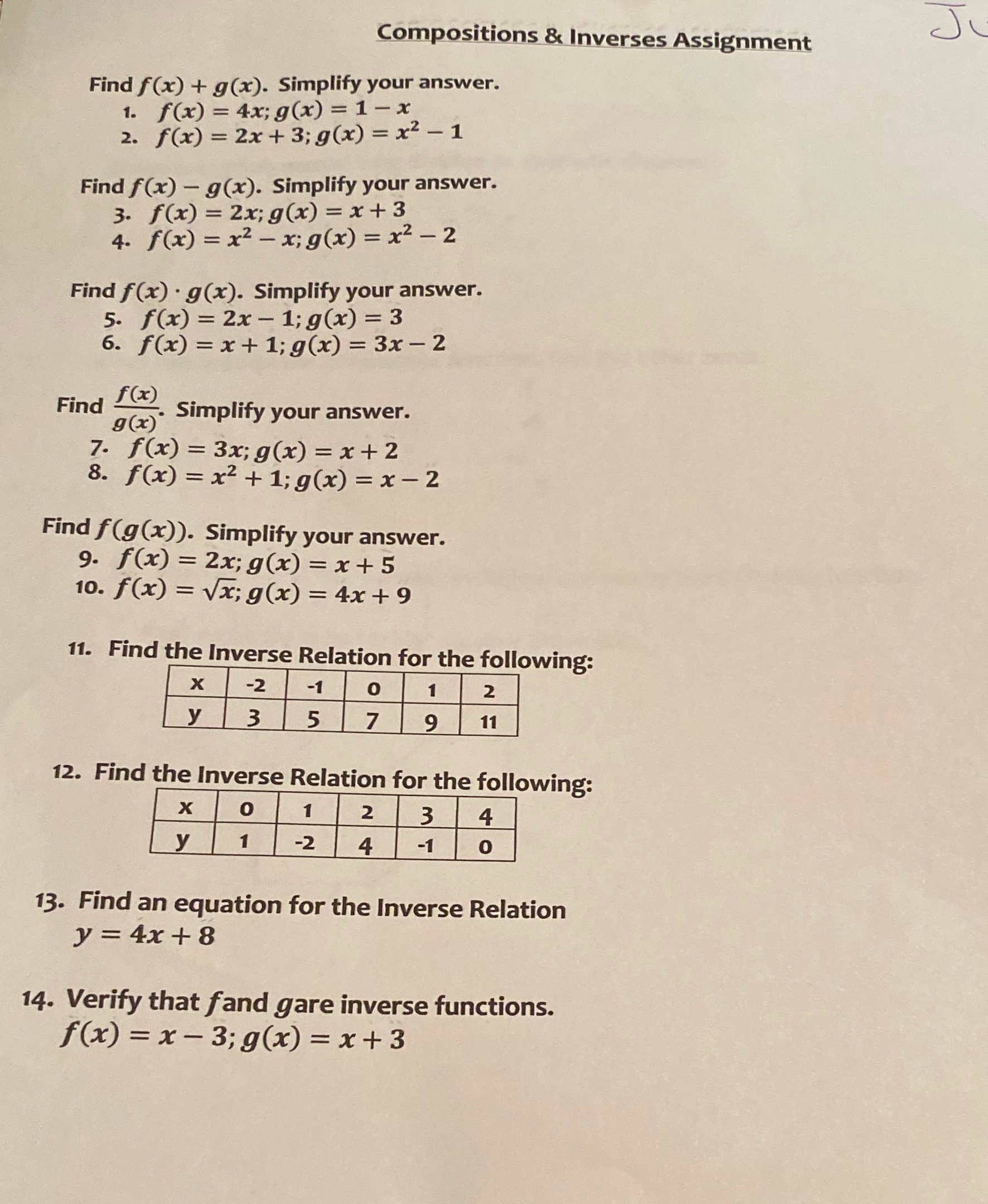 I need help on this J Compositions & Inverses