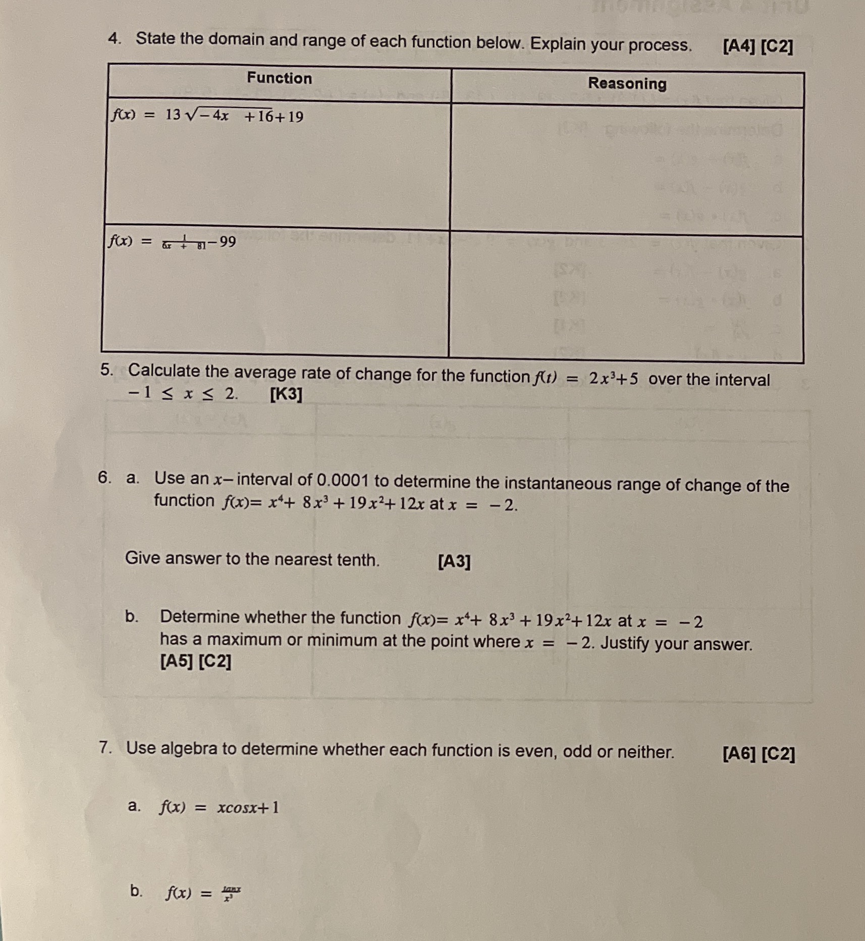 4. State the domain and range of each function