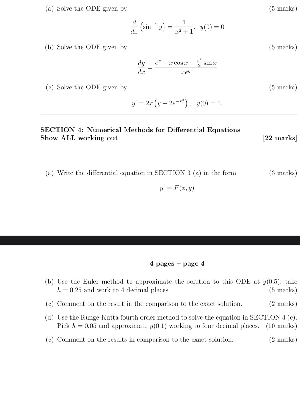Only section 4 please (a) Solve the ODE given by