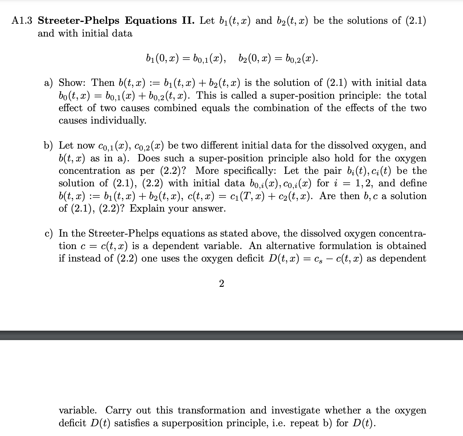 A1.3 StreeterPhelps Equations II. Let b1(t,o:)