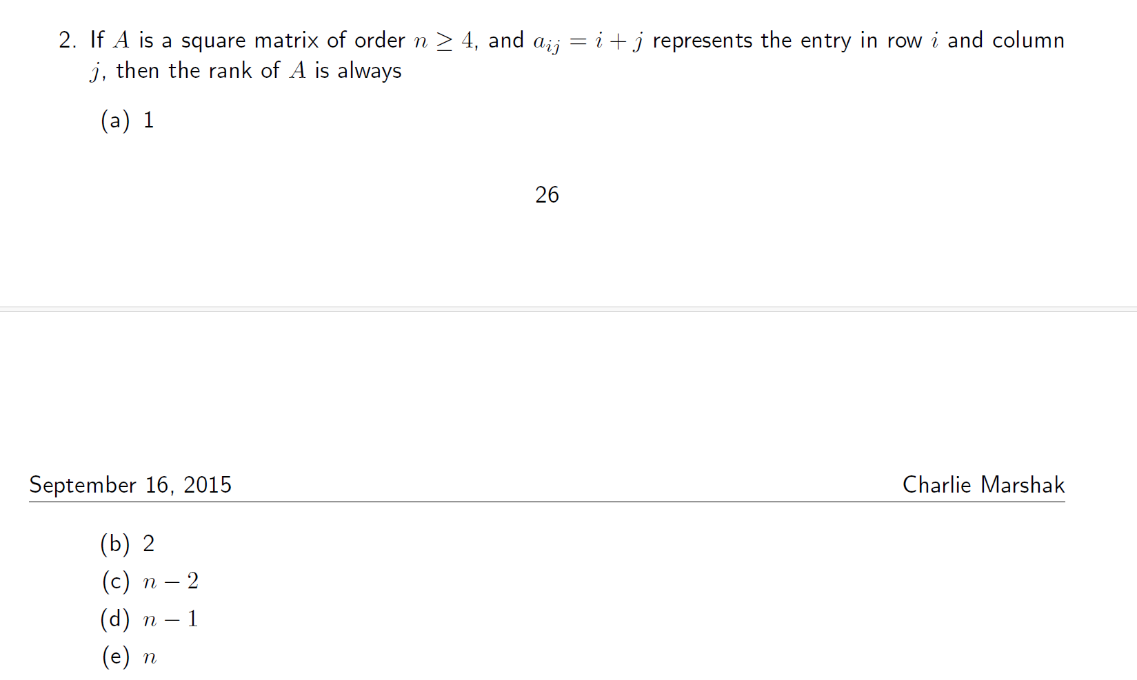 2. It A is a square matrix of order n 2 4, and (W