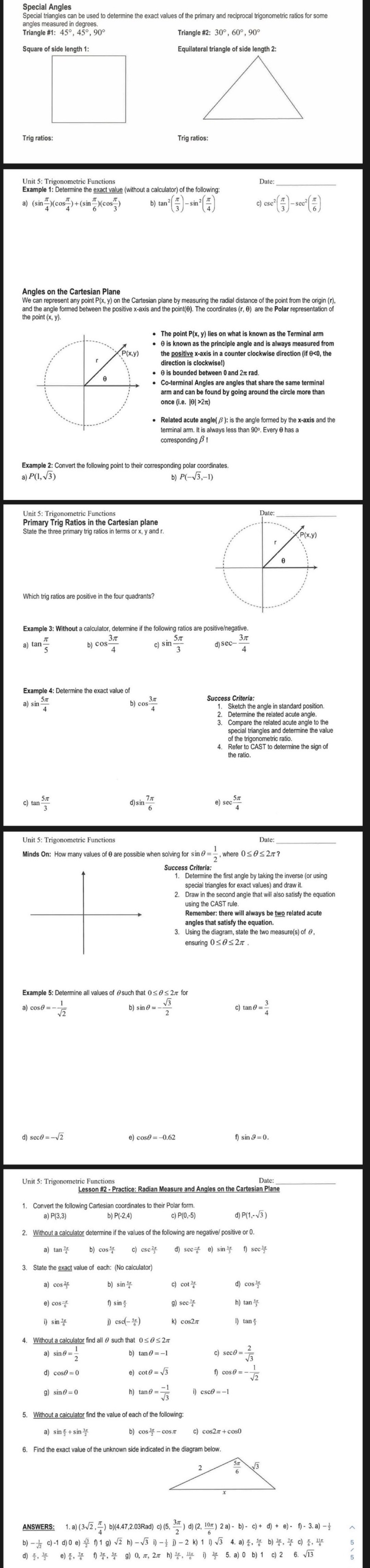 Answer all questions please Special Angles