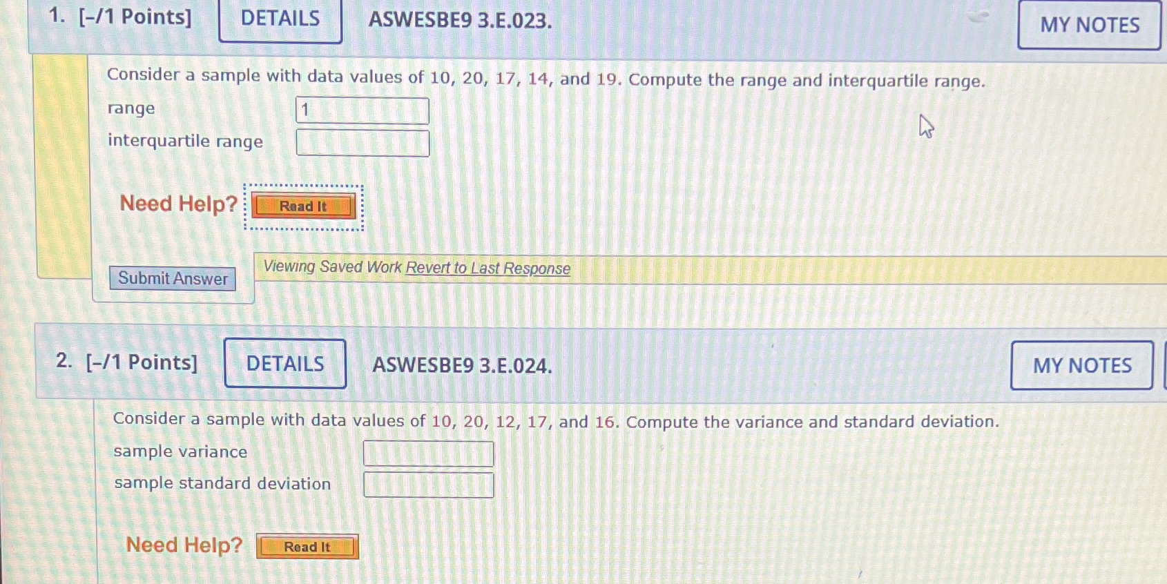 1. [-/1 Points] DETAILS ASWESBE9 3.E.023. MY