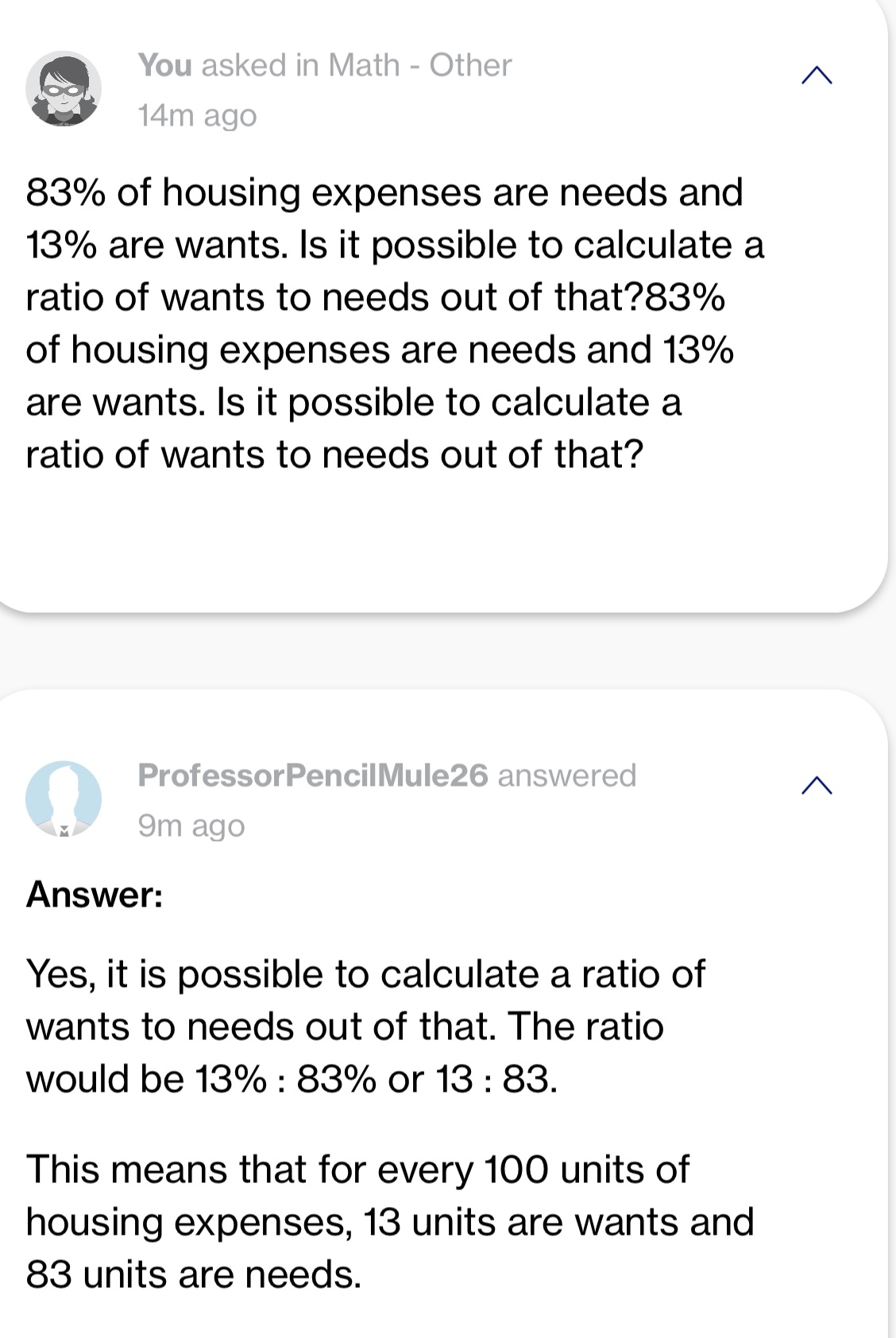 a 83% of housing expenses are needs and 13% are