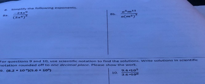 Simplify the following exponents. (2x+) Bb. a(