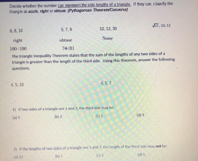 geometry questions 101 Determine the side lengths