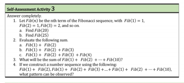 Explain the answer Self-Assessment Activity 3