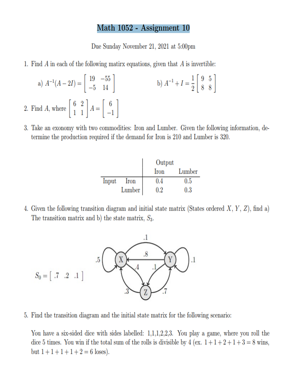 Due Sunday.r November 21, 2021 at 5:00pm 1. Find