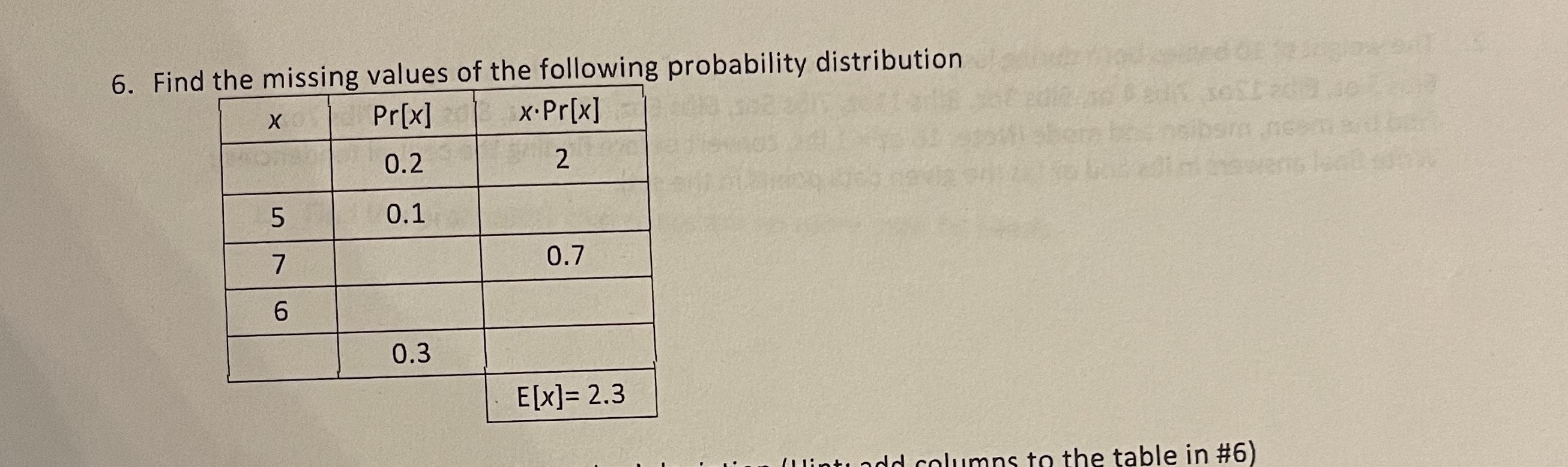 6. Find the missing values of the following