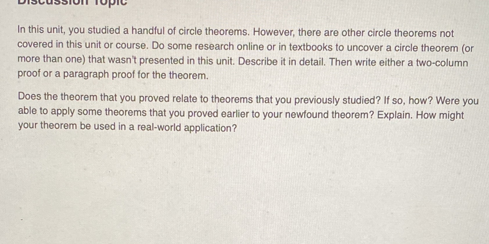 DISCUSSION TOPIC In this unit, you studied a