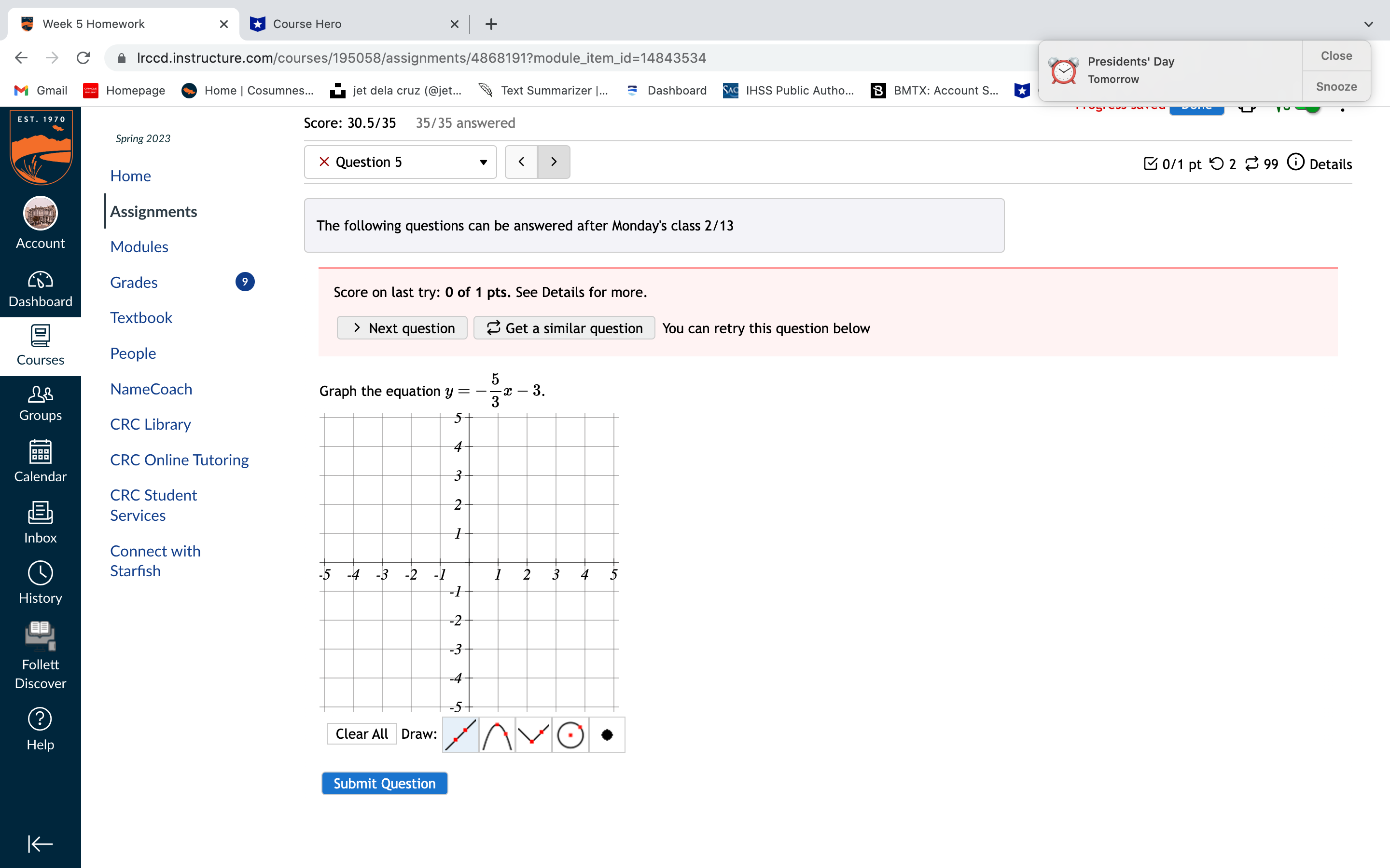 Week 5 Homework X Course Hero x + Close
