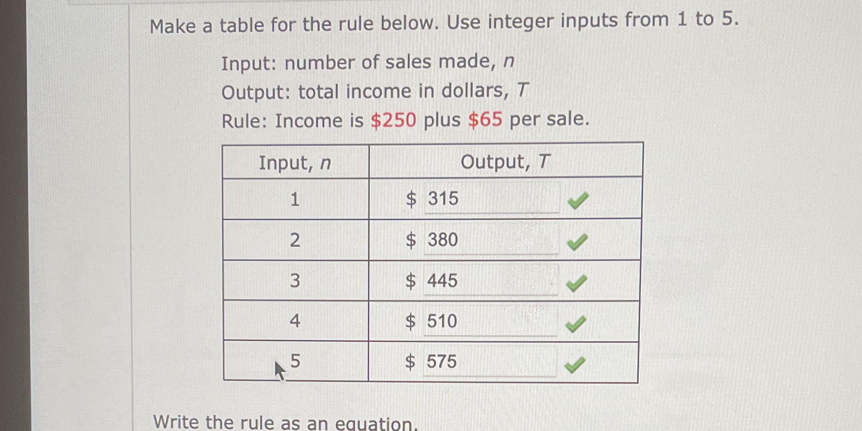 Hi I would like to know the rule as an equation