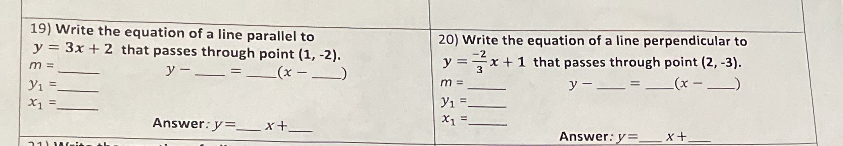 19) Write the equation of a line parallel to 20)