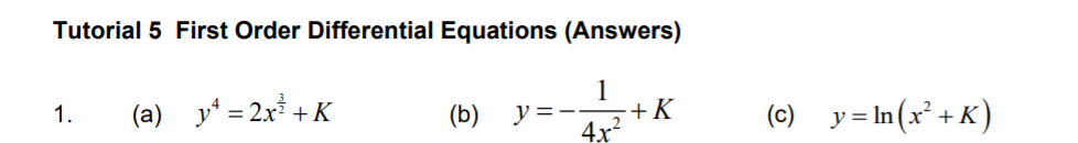 Tutorial 5 First Order Differential Equations