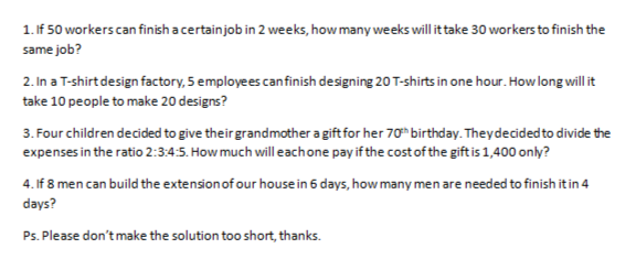 1. If 50 workers can finish a certain job in 2